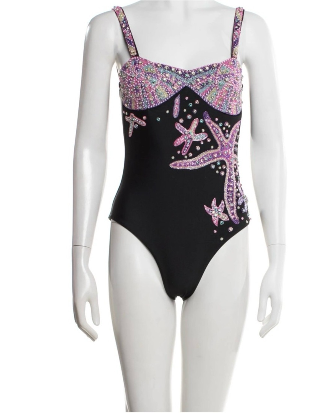 Oceanus goddess new Black One-Piece Swimsuit with Pink Beaded Starfish Accents - Picture 3 of 11